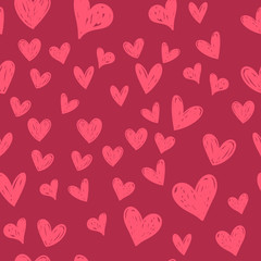 Fototapeta na wymiar Hearts seamless pattern. Hand drawn heart doodles texture.