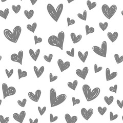 Hearts seamless pattern. Hand drawn  heart doodles texture.