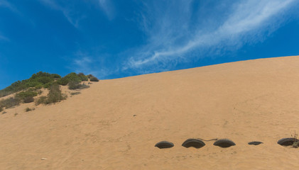 The famous dunes of the city of Concon on the coast of the Pacific Ocean, in Chile.