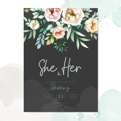 wedding invitation card with lovely watercolor flowers template