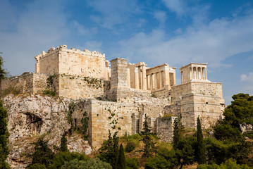 Fototapeta na wymiar The Acropolis in a beautiful early spring day seen from the Areopagus Hill in Athens