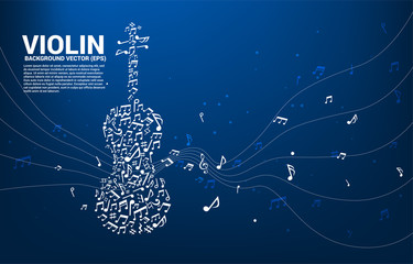 Vector music melody note dancing flow shape violin icon . Concept background for song and concert theme.