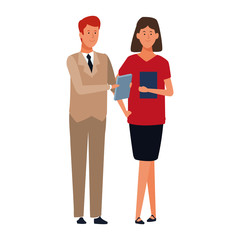 Cartoon business man and woman standing, flat design