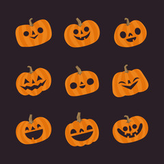 Cute pumpkin illustrations set. Happy cute characters for Halloween.