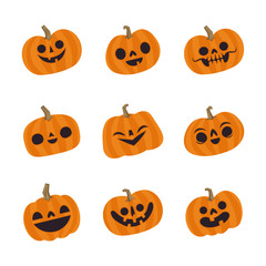 Cute pumpkin illustrations set. Happy cute characters for Halloween.