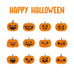 Cute pumpkin illustrations set. Happy cute characters for Halloween.