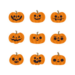 Cute pumpkin illustrations set. Happy cute characters for Halloween.
