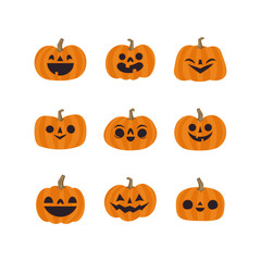 Cute pumpkin illustrations set. Happy cute characters for Halloween.