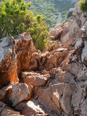  hiking trail in height with stones in the middle