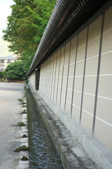 Kyoto,Japan-September 26, 2019:  Exterior walls of Kyoto Sento Imperial Palace and Omiya Palace in late summer 