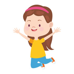 happy little girl icon, flat colorful design