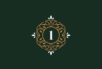 Luxury gold green logo design template vector illustration with number