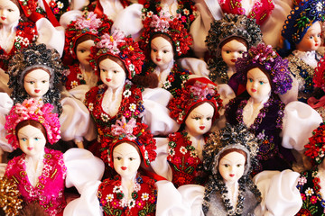Colorful dolls with traditional costumes