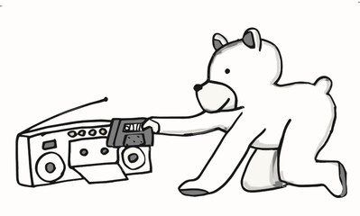 a bear & cassette player