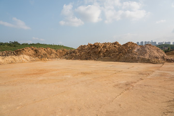 Outdoor construction dirt road earthwork and sky landscape