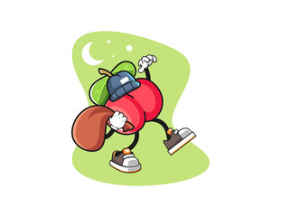 Acerola thief mascot design vector. Cartoon character illustration for business, t shirt, sticker.