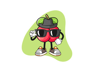 Obraz premium Acerola secret agent mascot design vector. Cartoon character illustration for business, t shirt, sticker.