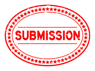 Grunge red submissioin word oval rubber seal stamp on white background