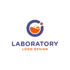 Negative space glassware laboratory in  c monogram  for science logo design