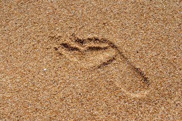 Footprints in the sand on the seashore.