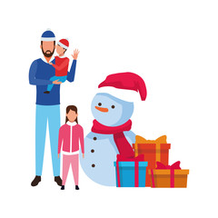 avatar man with little kids and christmas snowman