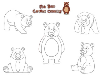 Set Coloring the Cute Bears Cartoon. Educational Game for Kids. Vector illustration With Cartoon Funny Animal Frame