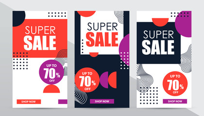Set of social media flash sale design templates.  Modern concept sale banner, special offer 70% off. 