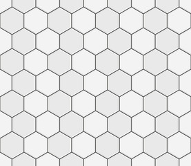 Abstracte naadloze patroon, witte grijze keramische tegels vloer. Betonnen zeshoekige bestratingsblokken. Ontwerp geometrische mozaïektextuur voor de decoratie van de badkamer, vectorillustratie