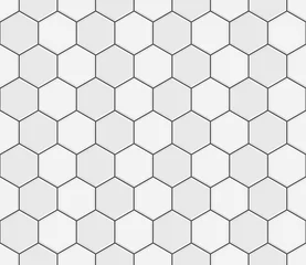 Fotobehang Hexagon Abstracte naadloze patroon, witte grijze keramische tegels vloer. Betonnen zeshoekige bestratingsblokken. Ontwerp geometrische mozaïektextuur voor de decoratie van de badkamer, vectorillustratie