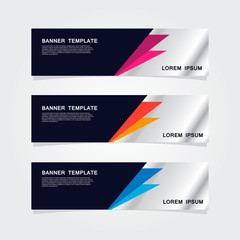 Set of 3 banner template. Modern flat blue, orange, purple color web banner design.