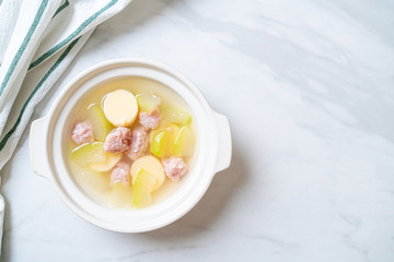 winter melon soup with minced pork and egg tofu
