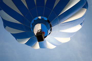 Blue and white hot air balloon
