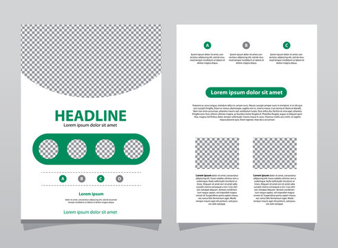 Green elegant flyer template. Business brochure modern flat design composition with frame for image.