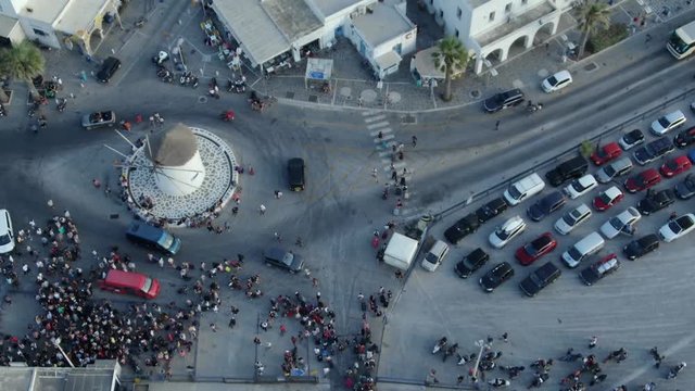 Droneshot of Paros city Parikia in Greece