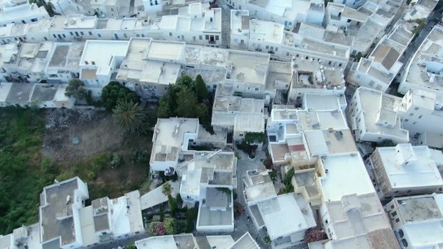 Droneshot of Paros city Parikia in Greece