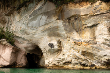 Cliffs and rock formations along the coastline of Cathedral Cove