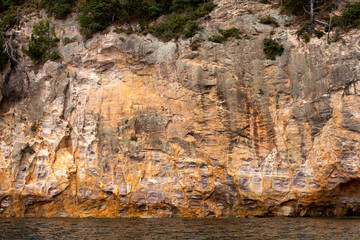 Cliffs and rock formations along the coastline of Cathedral Cove