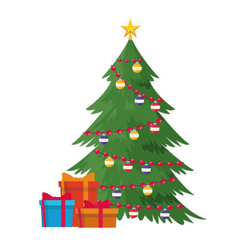 christmas tree and gift boxes, flat design