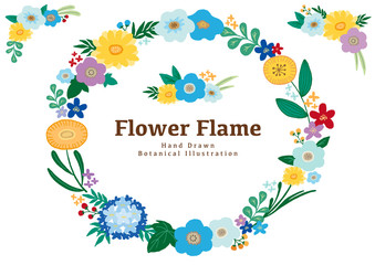 花 手描き フレーム 寒色系