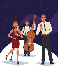 musician with instruments and woman singer, Jazz music band design