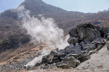 Tokyo/Japan - April 2018 : Natural hot springs on the hills, famous tourist attractions
