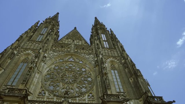 St Vitus Cathedral in Prague, Czech Republic - moving shot during a bright lit sunny day.