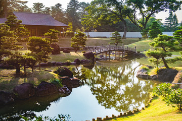 Japanese Garden (Gyokusen Inmaru Garden) at Kanazawa Castle, Ishikawa Prefecture, Japan