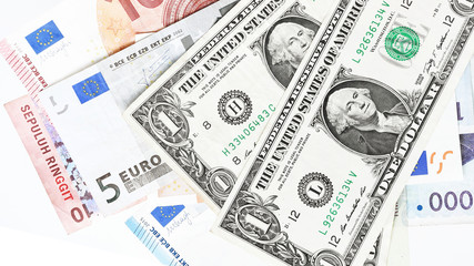 close up of banknote isolated on white background