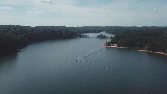 Aerial Lake Hartwell Reservoir near Clemson SC in 4K