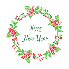 Celebration of greeting card happy new year, with red rose flower frame. Vector
