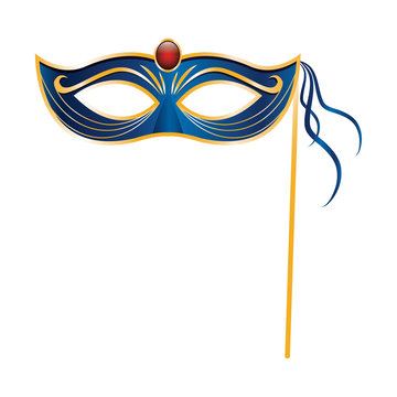 Mardi Gras Mask On Stick Icon Over White Background