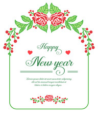 Ornament of vintage red flower frame, for calligraphy greeting card happy new year. Vector