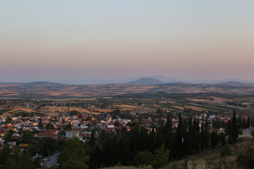 sunrice Landscape of Mount Chortiatis and rural land of Chalkidiki near city of Thessaloniki, Central Macedonia, Greece