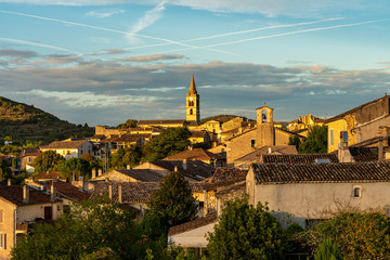 Sunset in the village Vallon Pont d'Arc in Ardeche, France